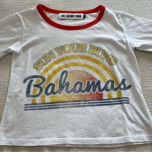 The Laundry Room - Cropped White T-Shirt - Vintage Bahamas Graphic Tee -Size S